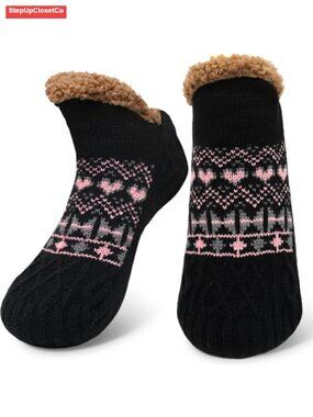 Fuzzy Slipper Socks with Grippers Women Non-Slip Warm Cozy Thick Sherpa